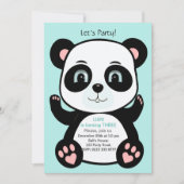 Niedlicher Panda-Bär auf Aquamarinem Blue Geburtst Einladung (Vorderseite)