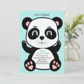 Niedlicher Panda-Bär auf Aquamarinem Blue Geburtst Einladung (Stehend Vorderseite)