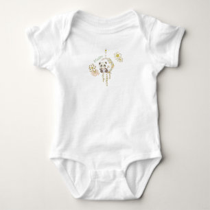 Niedlicher Panda-Bär auf dem Swing Floral Name Baby Strampler