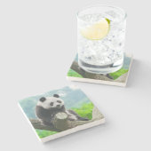 Niedlicher Panda-Bär auf einer Baumzweigung Steinuntersetzer (Seitenansicht)