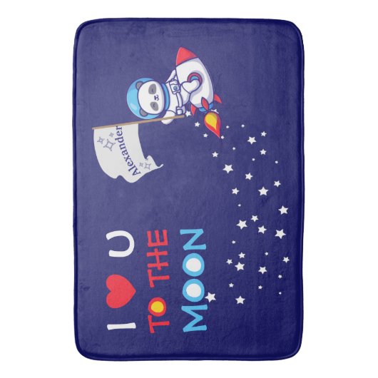 Niedlicher Panda Bär auf Raketenschiff Kinder Pers Badematte (Vorderseite Vertikal)