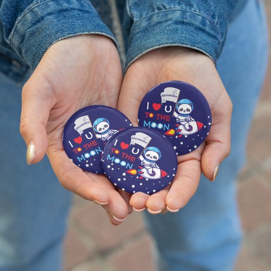 Niedlicher Panda Bär auf Raketenschiff Kinder Pers Button