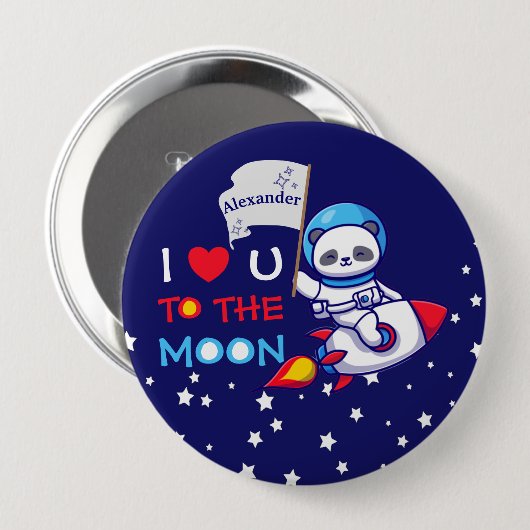 Niedlicher Panda Bär auf Raketenschiff Kinder Pers Button (Vorne & Hinten)