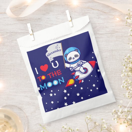 Niedlicher Panda Bär auf Raketenschiff Kinder Pers Geschenktütchen (Ausgeschnitten)