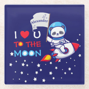 Niedlicher Panda Bär auf Raketenschiff Kinder Pers Glasuntersetzer