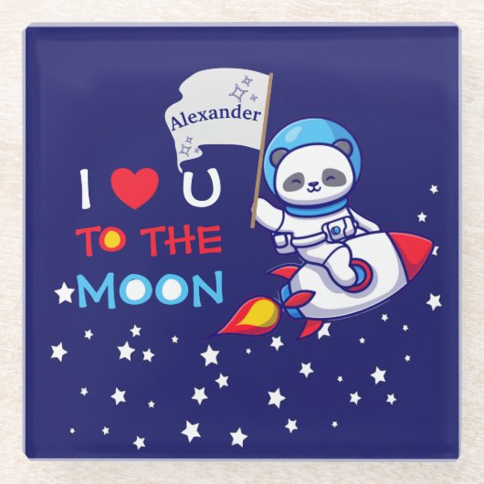 Niedlicher Panda Bär auf Raketenschiff Kinder Pers Glasuntersetzer (Vorderseite)