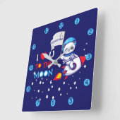 Niedlicher Panda Bär auf Raketenschiff Kinder Pers Quadratische Wanduhr (Winkel)