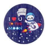 Niedlicher Panda Bär auf Raketenschiff Kinder Pers Schneidebrett (Vorderseite)