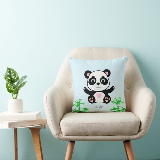 Niedlicher Panda Bär & Bamboo auf Light Blue Kissen (Stuhl )