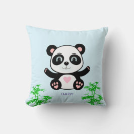 Niedlicher Panda Bär & Bamboo auf Light Blue Kissen