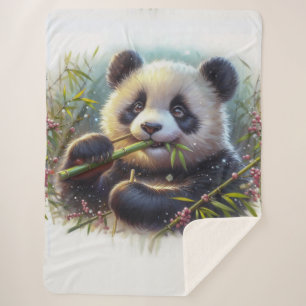 Niedlicher Panda Bär beim Bambinessen Sherpadecke