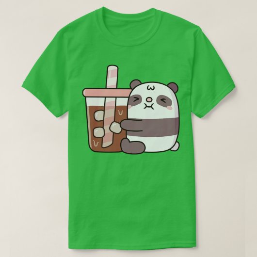 Niedlicher Panda-Bär, der Ice-Kaffee umarmt T-Shirt (Design vorne)