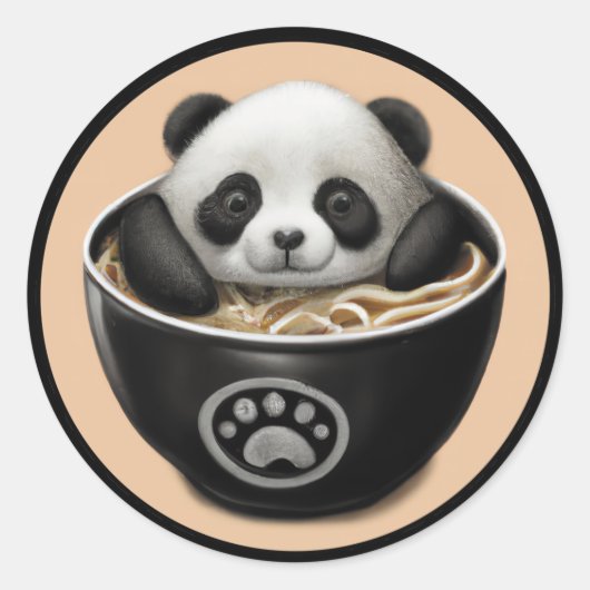Niedlicher Panda-Bär, der in einer Schüssel Ramen Runder Aufkleber (Vorderseite)
