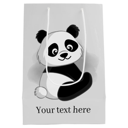 niedlicher Panda-Bär fügt Text Medium Geschenktasc Mittlere Geschenktüte (Rückseite)