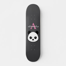Niedlicher Panda-Bär für Monogramm Grauer Hintergr Skateboard