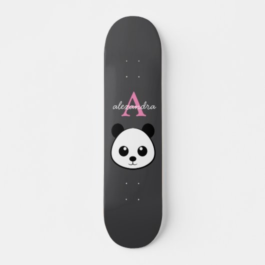 Niedlicher Panda-Bär für Monogramm Grauer Hintergr Skateboard (Vorne)