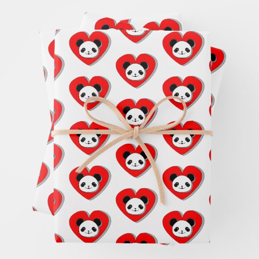 Niedlicher Panda-Bär im roten Herzen Geschenkpapier Set (Beispiel)
