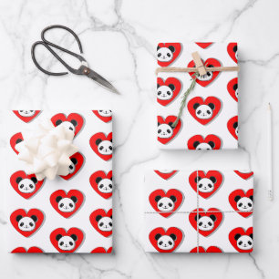 Niedlicher Panda-Bär im roten Herzen Geschenkpapier Set