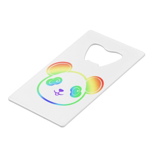 Niedlicher Panda-Bär in den Farben des Regenbogens Geldbeutel Flaschenöffner (Rückseite Schrägansicht)