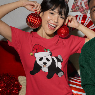 Niedlicher Panda-Bär in der Weihnachtsmannmütze Fr T-Shirt