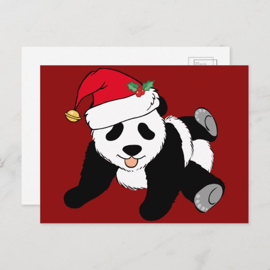 Niedlicher Panda-Bär in der Weihnachtsmannmütze Ro Postkarte (Vorne/Hinten)