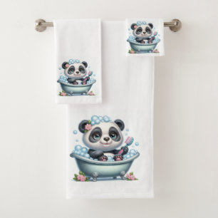 Niedlicher Panda-Bär in einer Blase Badhandtuch Set