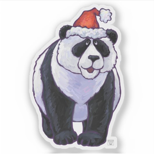 Niedlicher Panda-Bär in einer Weihnachtsmannmütze Aufkleber (Vorderseite)