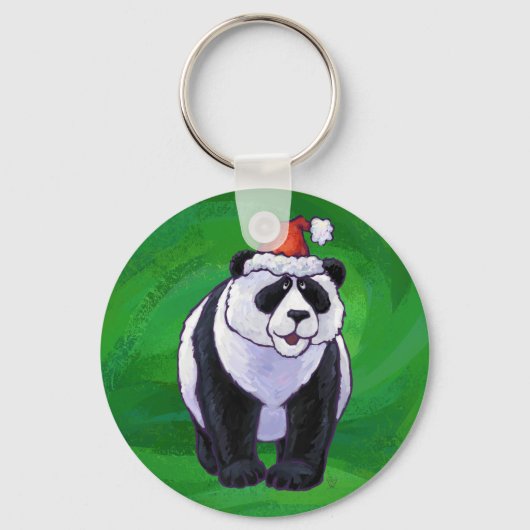 Niedlicher Panda-Bär in Weihnachtsmannmütze auf Gr Schlüsselanhänger (Vorderseite)