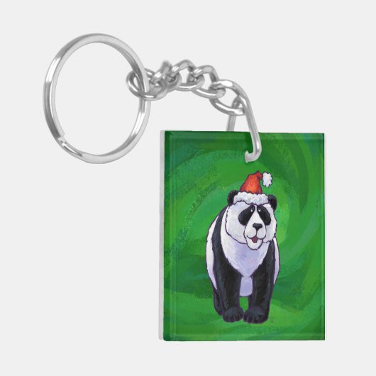 Niedlicher Panda-Bär in Weihnachtsmannmütze auf Gr Schlüsselanhänger (Vorderseite links)