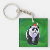 Niedlicher Panda-Bär in Weihnachtsmannmütze auf Gr Schlüsselanhänger (Vorderseite)