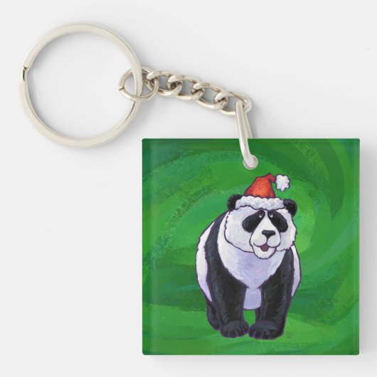 Niedlicher Panda-Bär in Weihnachtsmannmütze auf Gr Schlüsselanhänger (Vorderseite)