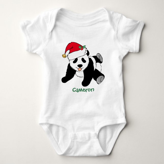 Niedlicher Panda-Bär in Weihnachtsmannmütze Custom Baby Strampler (Vorderseite)