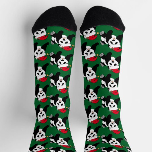 Niedlicher Panda-Bär in Weihnachtsmannmütze Grün W Socken (Oben)