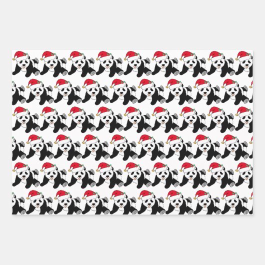 Niedlicher Panda-Bär in Weihnachtsmannmütze Kinder Geschenkpapier Set (Vorderseite 3)