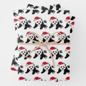 Niedlicher Panda-Bär in Weihnachtsmannmütze Kinder Geschenkpapier Set (Beispiel)