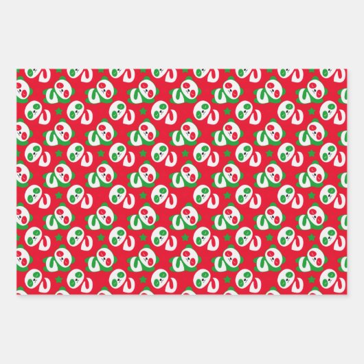 Niedlicher Panda Bär Kinder Rot Grün Geschenkpapier Set (Vorderseite 2)
