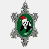 Niedlicher Panda Bär Kindergrün Schneeflocken Zinn-Ornament (Links)