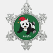 Niedlicher Panda Bär Kindergrün Schneeflocken Zinn-Ornament (Vorderseite)