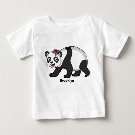 Niedlicher Panda-Bär mit Blume Cartoon Baby T-shirt (Vorderseite)