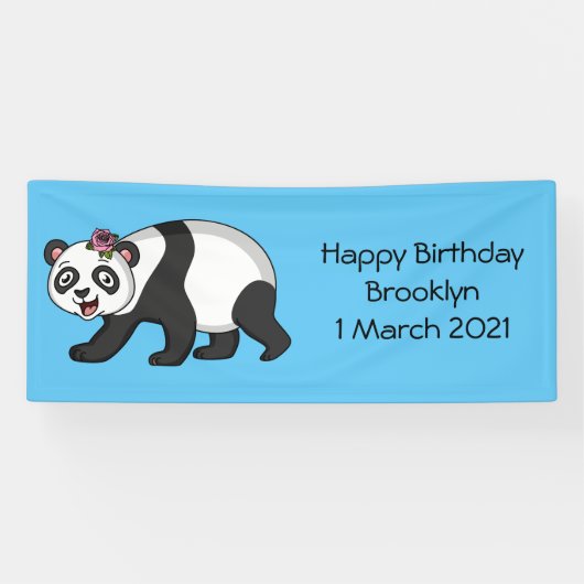 Niedlicher Panda-Bär mit Blume Cartoon Banner (Horizontal)