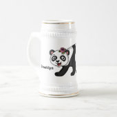Niedlicher Panda-Bär mit Blume Cartoon Bierglas (Vorderseite Links)