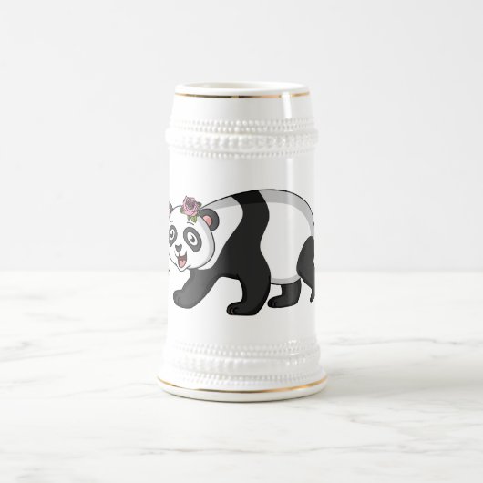 Niedlicher Panda-Bär mit Blume Cartoon Bierglas (Mittel)