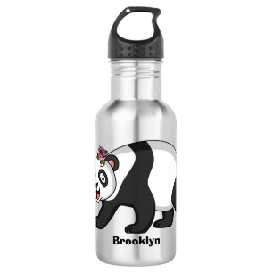 Niedlicher Panda-Bär mit Blume Cartoon Edelstahlflasche