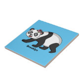 Niedlicher Panda-Bär mit Blume Cartoon Fliese (Seite)