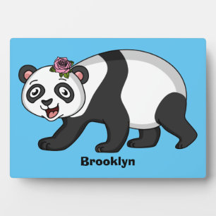 Niedlicher Panda-Bär mit Blume Cartoon Fotoplatte