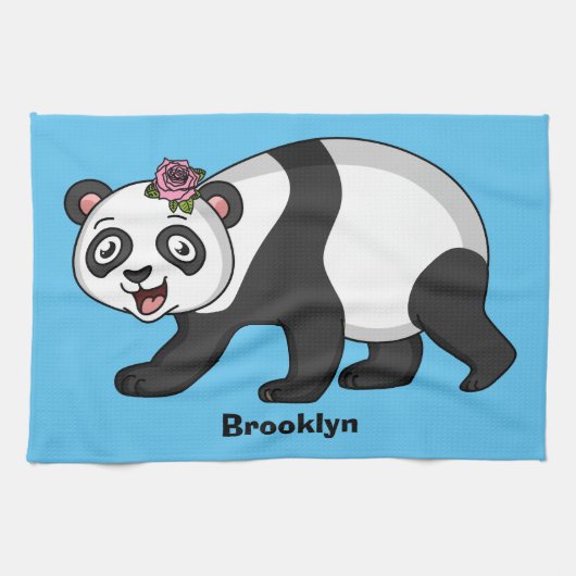 Niedlicher Panda-Bär mit Blume Cartoon Geschirrtuch (Horizontal)