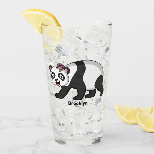 Niedlicher Panda-Bär mit Blume Cartoon Glas (Vorderseite Ice)