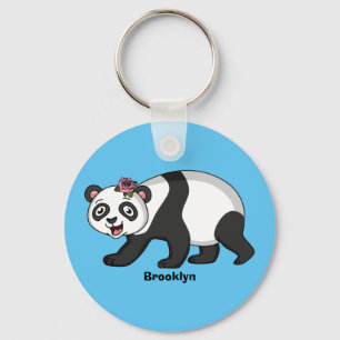 Niedlicher Panda-Bär mit Blume Cartoon Schlüsselanhänger
