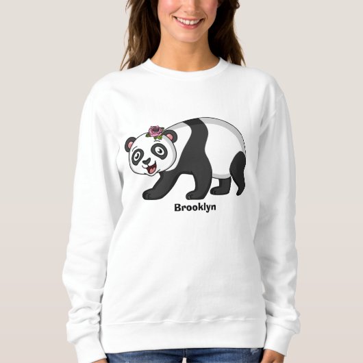 Niedlicher Panda-Bär mit Blume Cartoon Sweatshirt (Vorderseite)