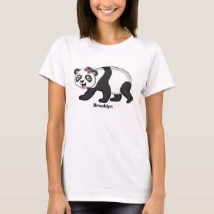 Niedlicher Panda-Bär mit Blume Cartoon T-Shirt